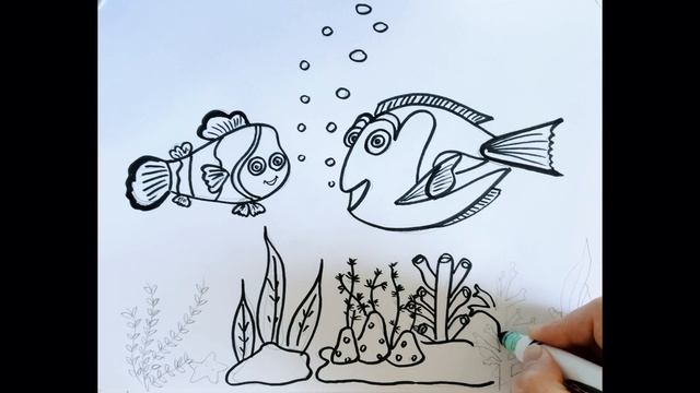 How to draw NEMO & DORY undersea easy drawing popular animation characters drawing step by step смотреть онлайн