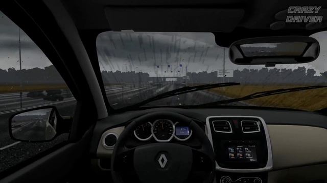 Renault Logan 1.6i 2014 | DRIVING In The RAIN | City Car Driving