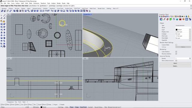 RHINO 7 Videocourse - 11 - Solid Creation and Editing, Shell, Boss, Rib, Holes, Boolean Operations смотреть онлайн