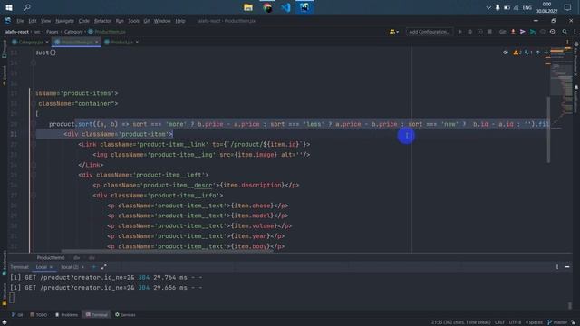 Создание сайта Lalafo - 14 Сортировка по цене и по новым товарам, textArea React JS смотреть онлайн