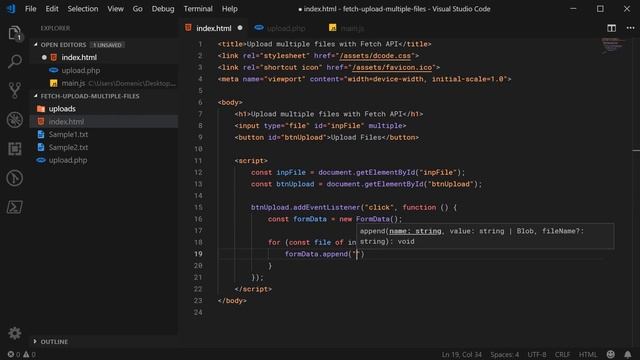 Upload multiple files with Fetch - JavaScript Tutorial смотреть онлайн