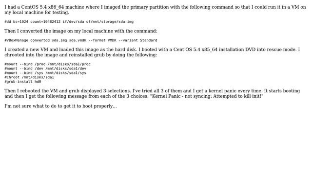 Kernel Panic - not syncing: attempted to kill init (for VM image from a physical machine) смотреть онлайн