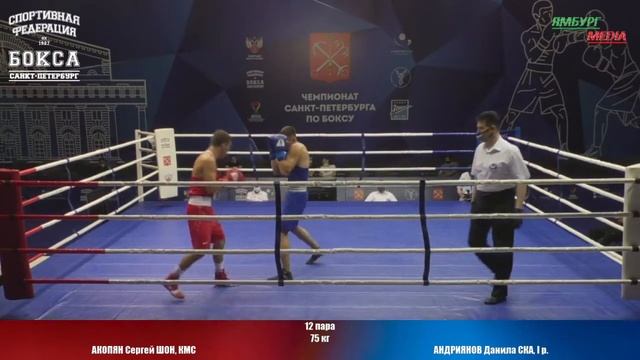 75 кг : АКОПЯН Сергей ШОН, КМС vs АНДРИЯНОВ Данила СКА, I р. смотреть онлайн