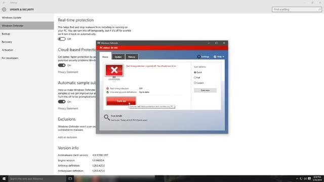 How to turn off Windows Defender’s Real time protection in Windows 10- YouTube смотреть онлайн