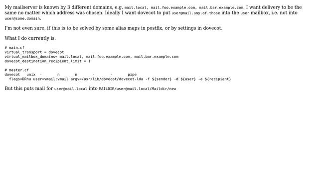Domain aliases in Postfix / Dovecot setup смотреть онлайн
