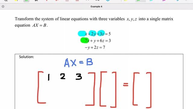 Express a system of linear equations in the form of AX=B смотреть онлайн