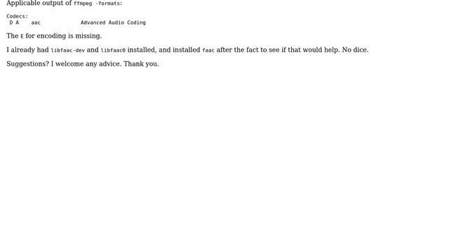 DevOps & SysAdmins: FFMPEG AAC Encoder Vanished? (3 Solutions!!) смотреть онлайн