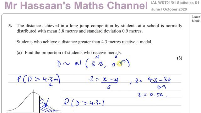 WST01/01, (IAL), Edexcel, S1, Jun/Oct 2020, Q3, Normal Distribution смотреть онлайн