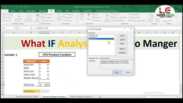 What IF ANALYSIS FULL EXPLAIN IN HINDI PART- 3 || Scenario Manager|| Advance Excel || By Ravi Swami смотреть онлайн