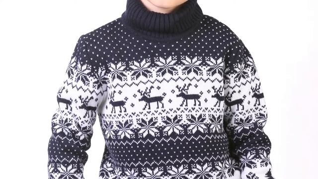 Детский свитер "Новогодние олени" темно-синий смотреть онлайн