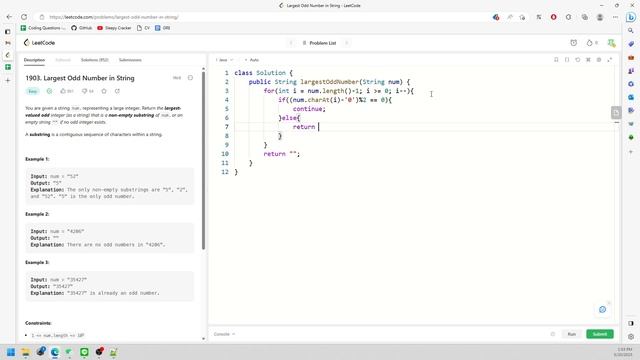 LeetCode 1903 | Largest Odd Number in String | String | Java смотреть онлайн
