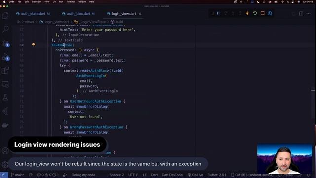 Chapter 41 - Handling Auth Bloc Exceptions During Login - Free Flutter Course ? смотреть онлайн