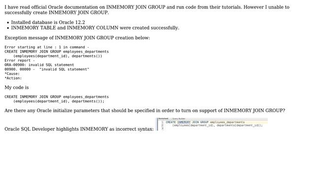 Databases: How to enable INMEMORY JOIN GROUP in Oracle 12.2? смотреть онлайн
