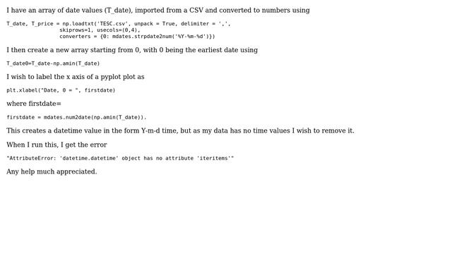 Remove timestamp from matplotlib.num2date date, and use date stamp in axis xlabel смотреть онлайн