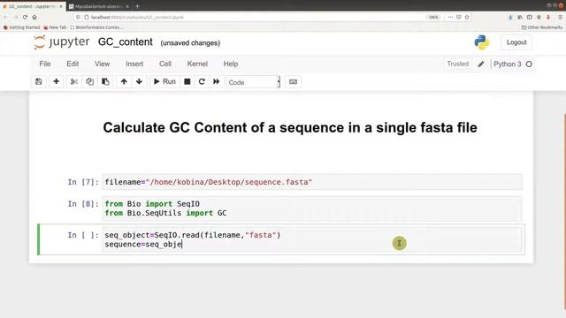 BioPython Tutorial for Bioinformatics | Calculate GC Content of a sequence in a single fasta file смотреть онлайн
