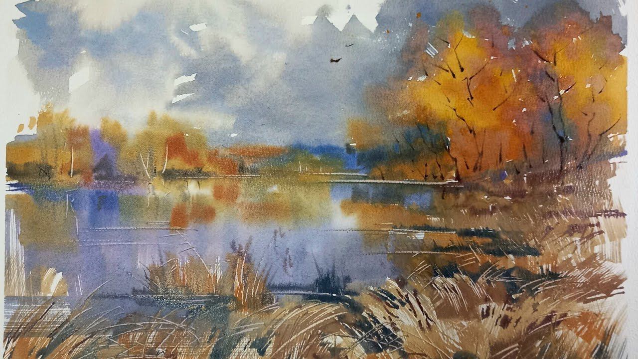Осеннее берега, быстрая акварель смотреть онлайн