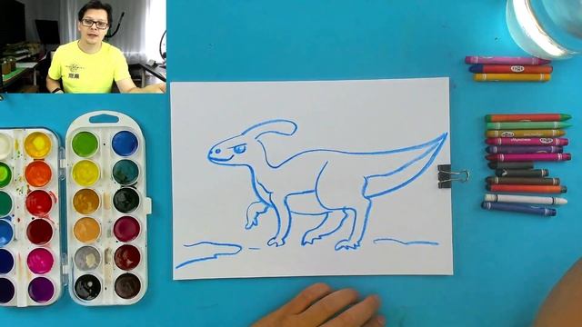 Рисуем ДИНОЗАВРА мелками и красками - уроки рисования смотреть онлайн