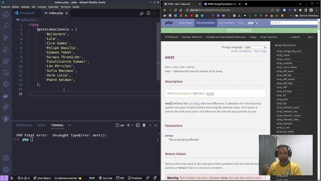 Função next() para array no PHP смотреть онлайн