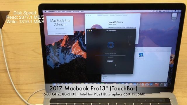 GeekBench 2017 Macbook Pro 13" (TouchBar) i5-3.1GHZ, 8G, Intel Iris Plus HD Graphics 650 1536MB смотреть онлайн