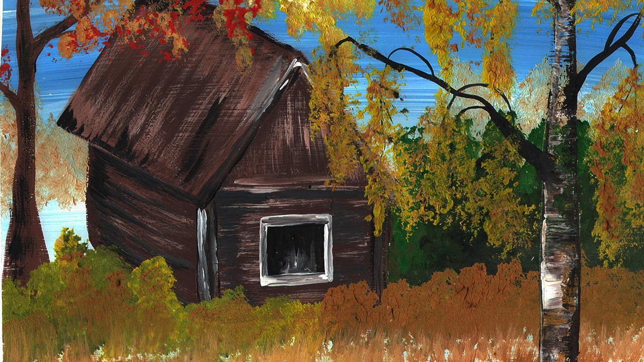 Как нарисовать осенний пейзаж. Рисуем деревенский пейзаж. Рисуем осень гуашью. смотреть онлайн