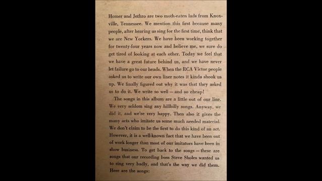 Homer and Jethro Barefoot Ballads 05 The Frozen Logger 1957 смотреть онлайн