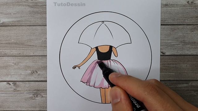 Comment dessiner une Fille avec un Parapluie de Dos - Dessin dans un Cercle Fille sous la Pluie смотреть онлайн
