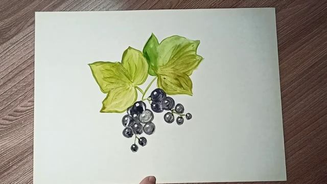 Черная смородина - рисунок красками. смотреть онлайн