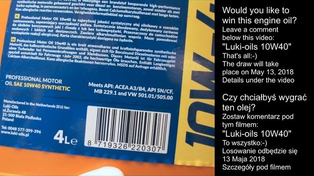Konkurs! Wygraj darmowy olej silnikowy Luki-Oils 10W40 смотреть онлайн