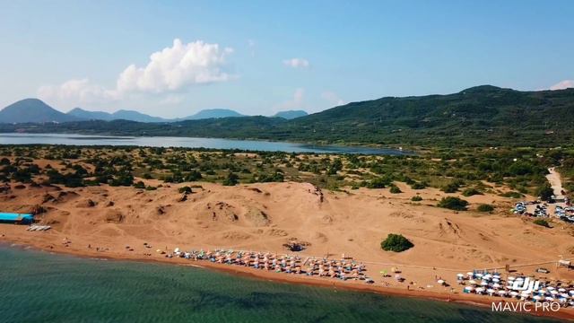 Остров Корфу. Пляж Иссос (Issos Beach). С высоты птичьего полета смотреть онлайн