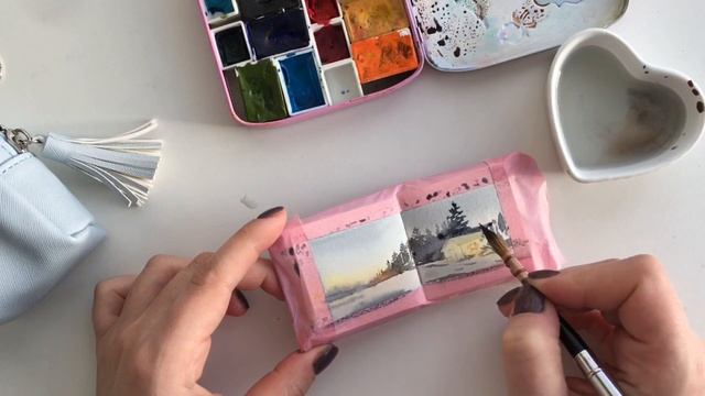Рисую миниатюру акварелью в крошечном скетчбуке | Tiny watercolor painting смотреть онлайн