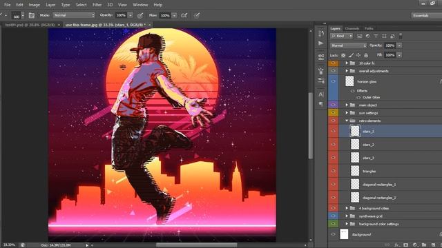 Photoshop Tutorial | Animated 80's Synthwave Retro Poster Photoshop Action смотреть онлайн