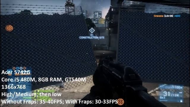 Battlefield 3 on an Acer Aspire 5742G; i5, 540m/630m смотреть онлайн