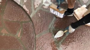 Лемезит. Нанесение и зачистка швов. Площадка из камня