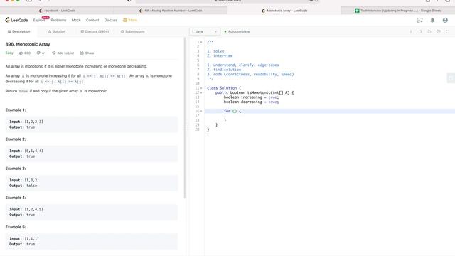 Facebook Coding Interview Question | Leetcode 896 | Monotonic Array смотреть онлайн