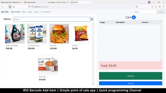 #55 Barcode add item | Simple point of sale app in php & javascript | Quick programming tutorial смотреть онлайн