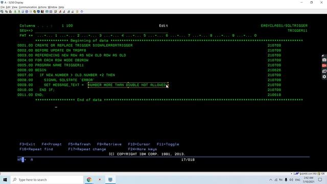 Signalling an error in SQL Trigger in IBM i DB2 AS400 смотреть онлайн
