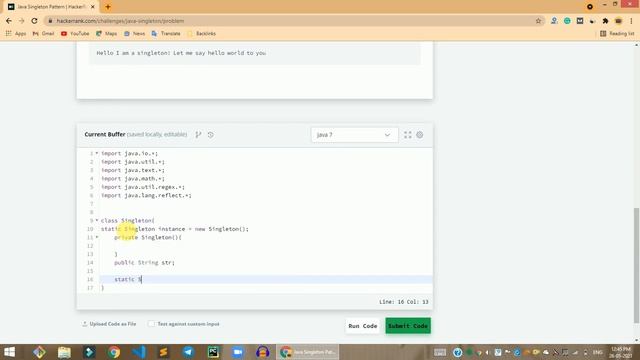 HackerRank Java Singleton Pattern problem solution in Java | Java Solutions | Programmingoneonone смотреть онлайн