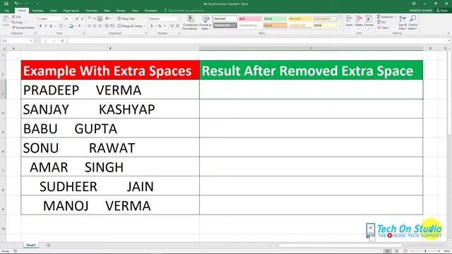 Ms-Excel Function Tutorial 9 । Remove Extra Spaces From Text String । Trim Function смотреть онлайн