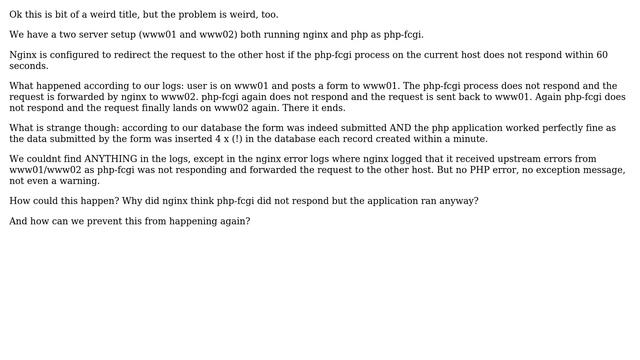Nginx thinks php-fcgi process is dead, but script ran anyway смотреть онлайн