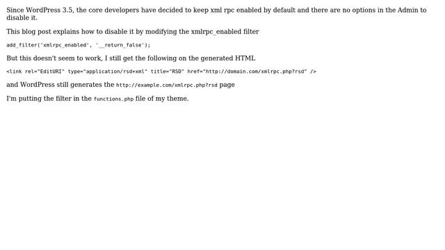 Wordpress: xmlrpc_enabled filter not called смотреть онлайн