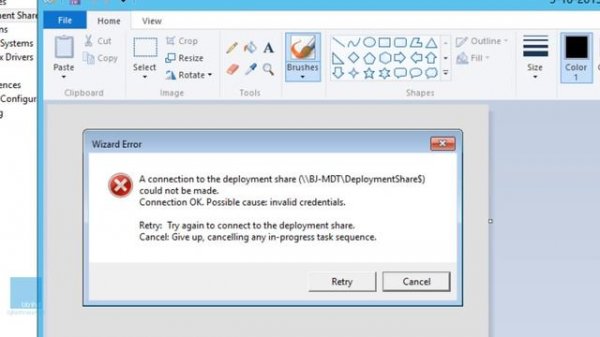 MDT 2013 Tip - Fixing Connection Ok. Possible Cause Invalid Credentials Error