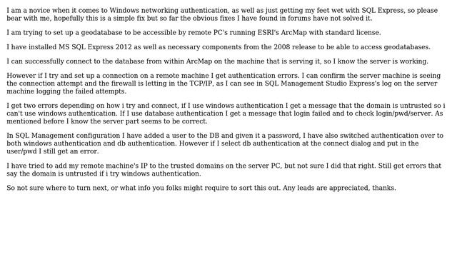 Databases: microsoft sql express 2012 authentication connection issues - can't login смотреть онлайн
