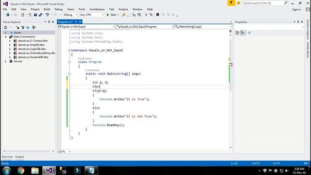 How to use Equals to and Not Equal to Operators in a Program in C-Sharp (EP-05) смотреть онлайн