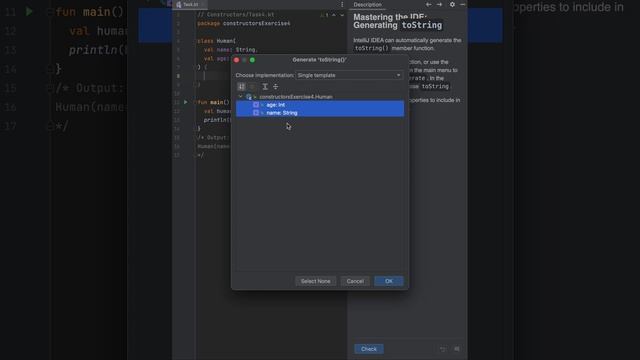 Kotlin - Auto generate toString смотреть онлайн