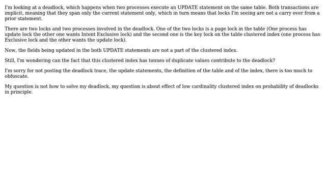 Can a clustered index with low cardinality cause deadlocks? смотреть онлайн