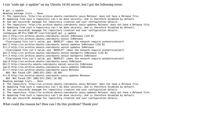 apt update error: The repository 'http://us.archive.ubuntu.com/ubuntu saucy Release' does not... смотреть онлайн