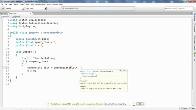 Unity C# Создание спавнера смотреть онлайн