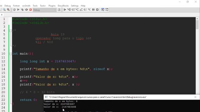 Curso de Programação C | Como aumentar o espaço de memória para um int com o operador long | aula 1 смотреть онлайн