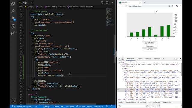 Using React (Hooks) with D3 – [05] Interactivity смотреть онлайн