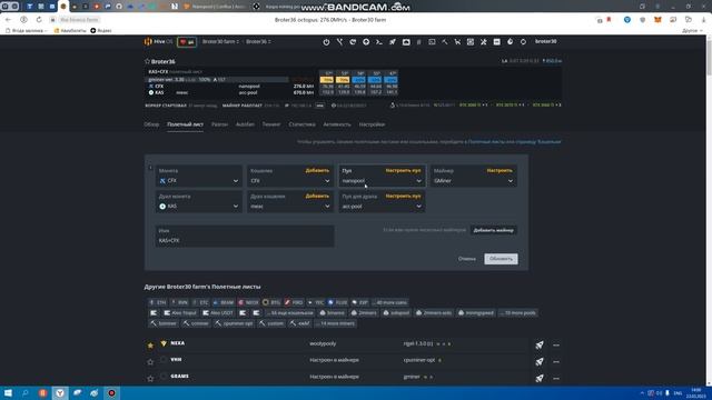 Настройка дуал майнинга на Hive OS, CFX + KAS